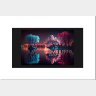 Vivid Landscape of Trees and a Lake Posters and Art